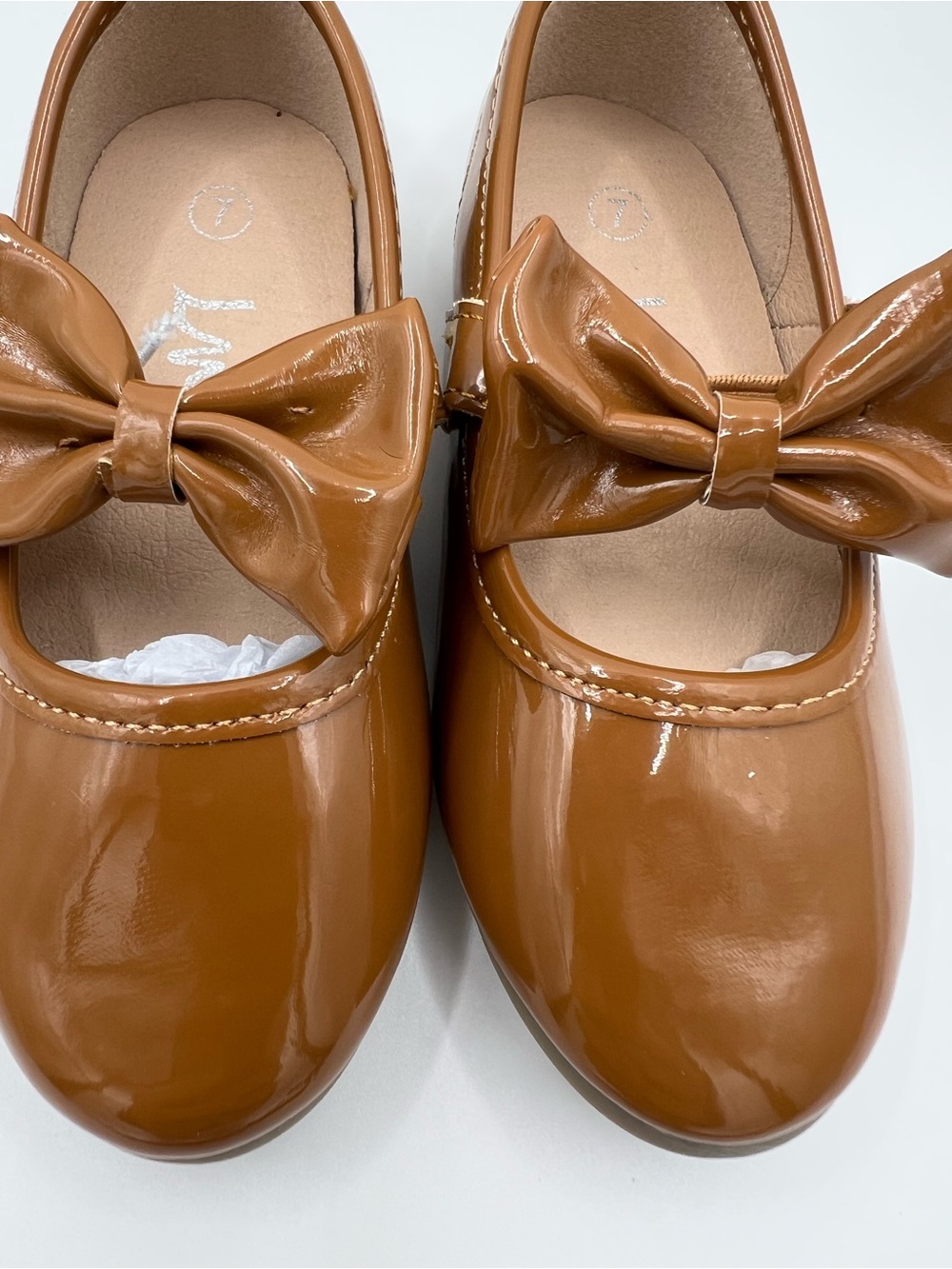 Patent Bow Mary Jane Shoes for Girls - Tan size 7